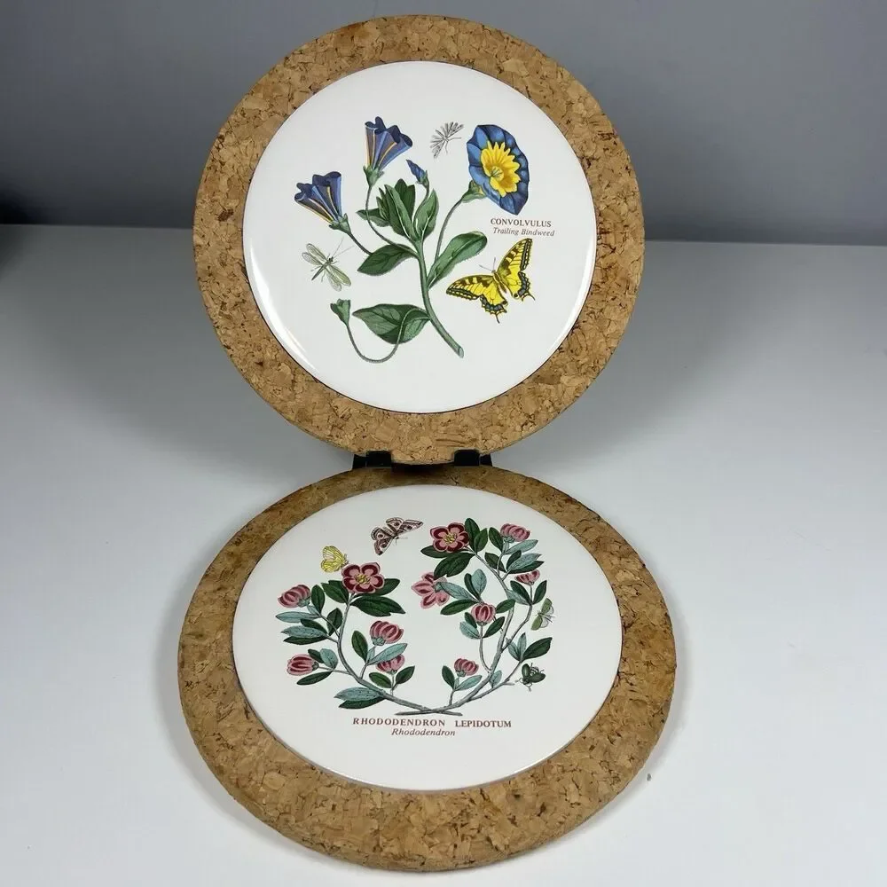 Set Of 2 Cork-backed Portmeirion Botanic Garden Tile Trivet Butterflies Flowers